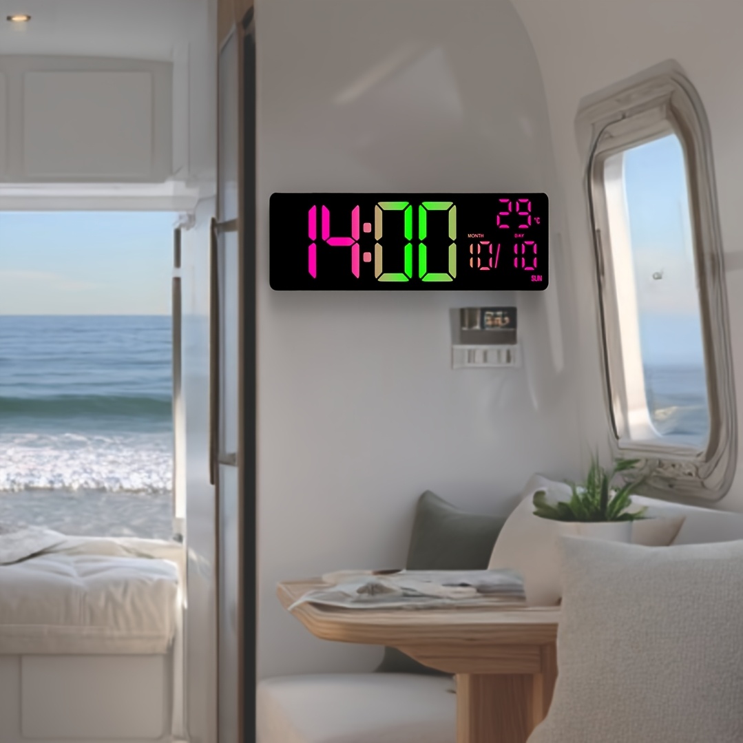 TEMU 1pc Cabin Wall Clock, Easy To Set Up And Install, Multifunctional Wall Clock With Remote Control, Date, Temperature, Various Rgb Options,