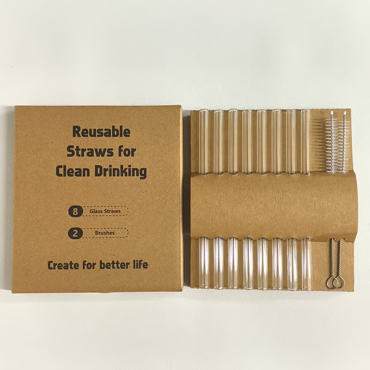 TEMU 8-pack Short Glass Straws ( 6"/15cm) With 2 Cleaning Brushes - 8mm Od Small Cups, & Whiskey Glasses | Clear, Reusable, Dishwasher Safe | Fits