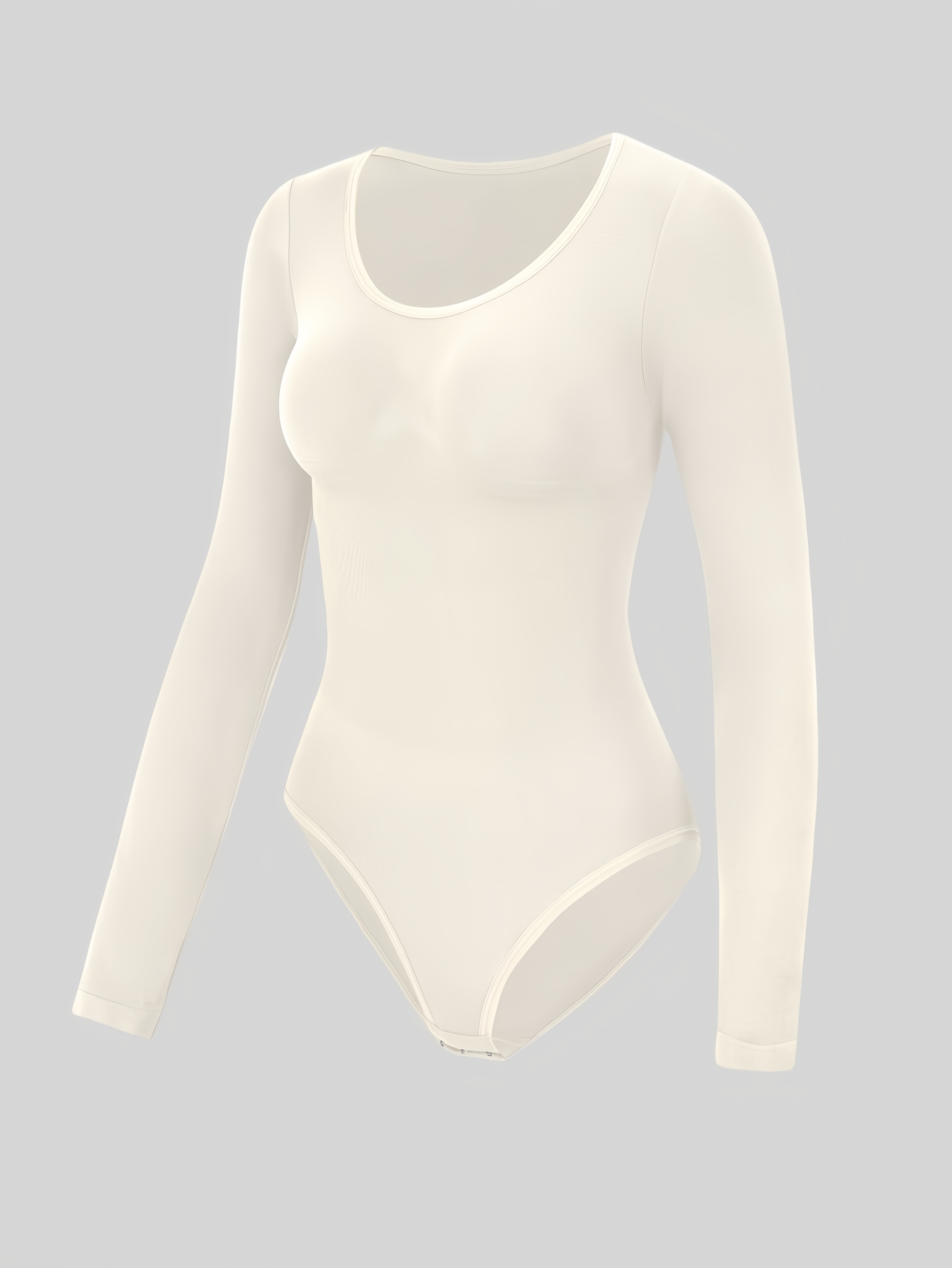 1pc Women's Ribbed Tummy Control Shaping Lightweight Warm Bodysuit, Long Sleeve Round Neck Design, Seamless Comfort, Fitted, Soft Stretch Fabric, Perfect for Daily Wear