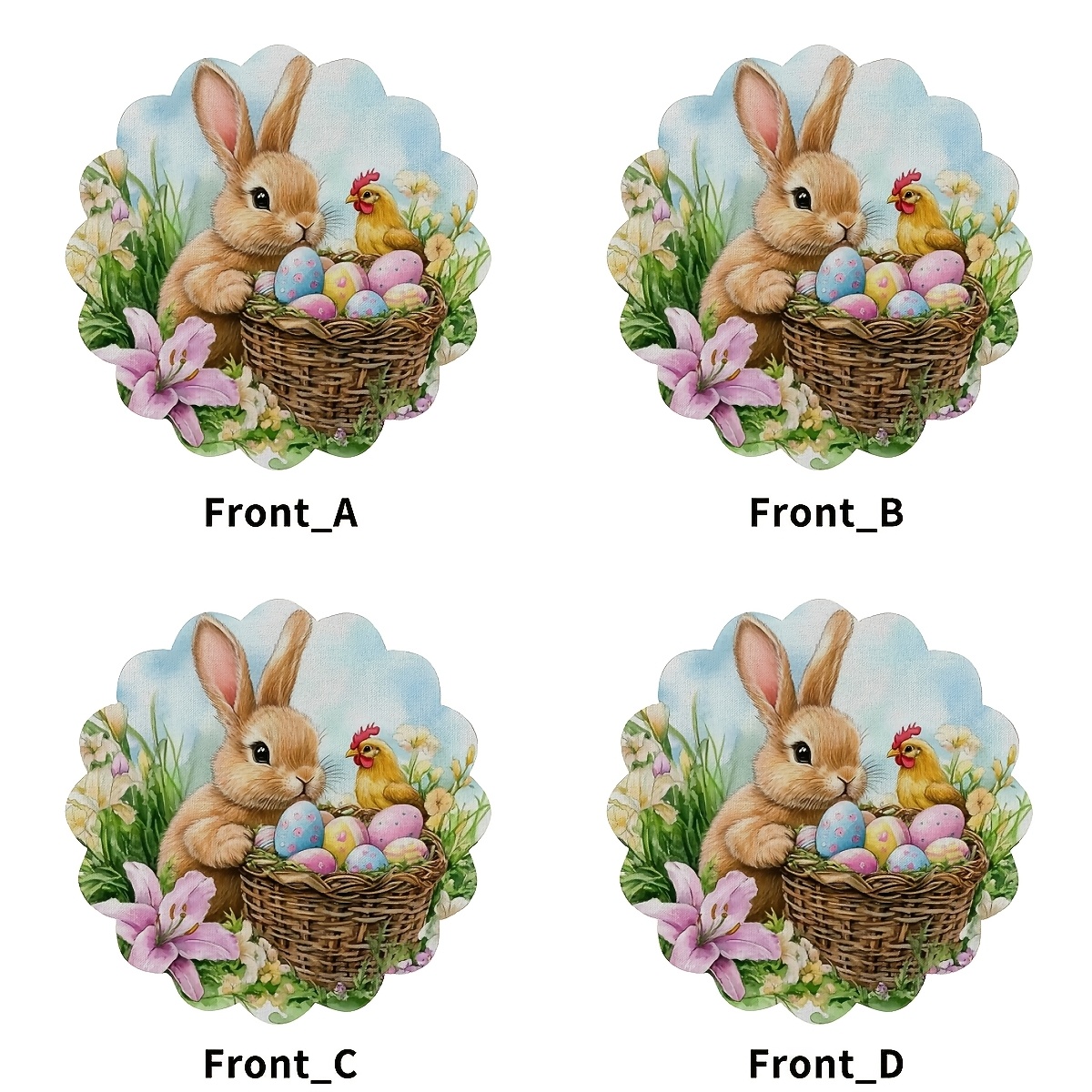Image of 4pcs/6pcs/8pcs Easter Bunny Lily Basket And Chick, Wave Shaped Meal Mat 15x15 Inches, Suitable For Restaurant Decoration, Dining Tables, Birthday Parties, Restaurants