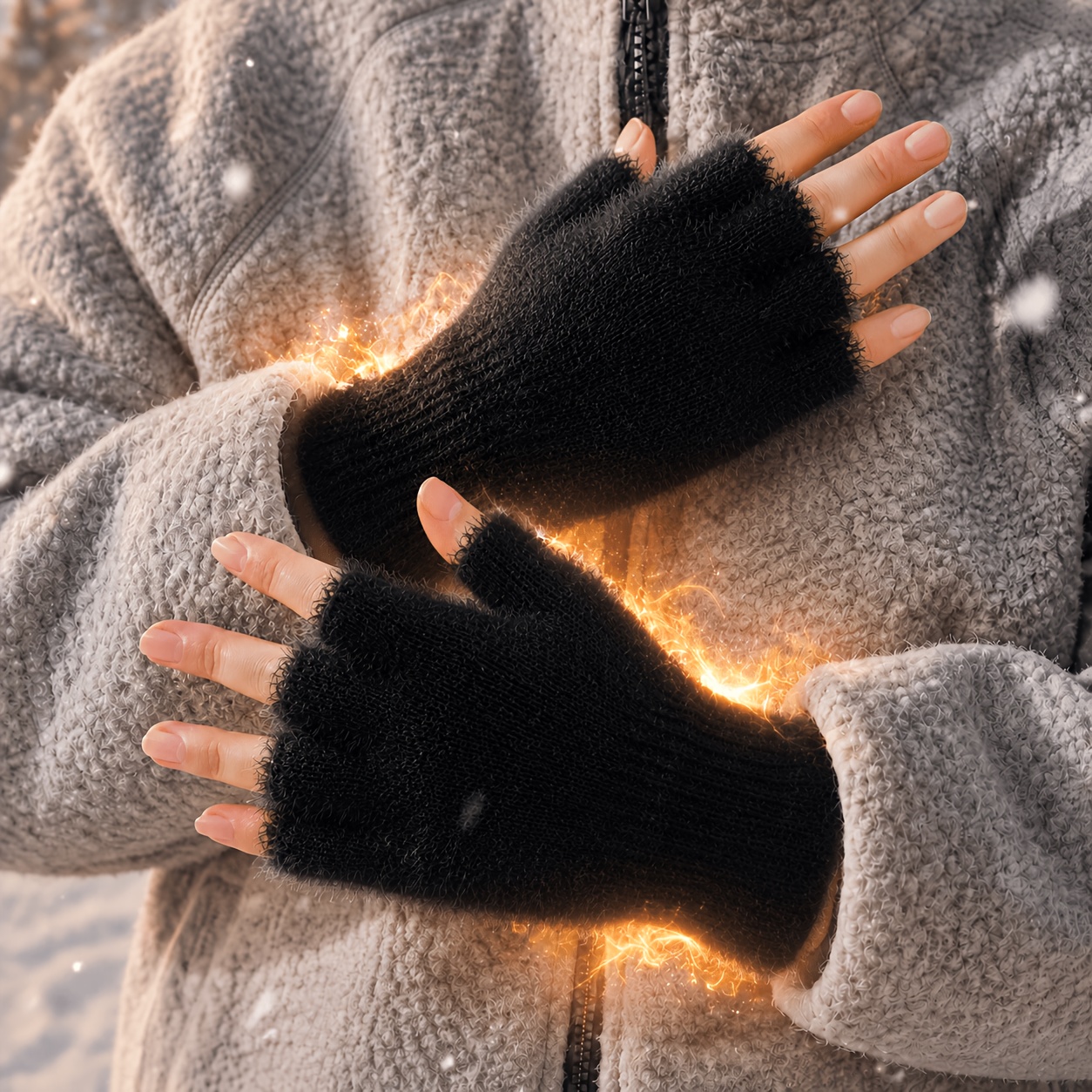 TEMU 2 Stk. Damen Thermische Fäustlinge ohne Finger – Halbfinger-Wärmehandschuhe mit freiem Daumen & Zeigefinger, elastisch, geeignet für Büro, ,