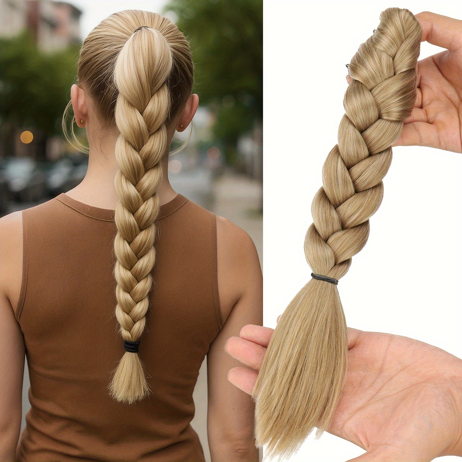 Image of Claw Clip Braided Ponytail Hair Extensions Womens Synthetic Straight Ponytail Hairpiece Halloween