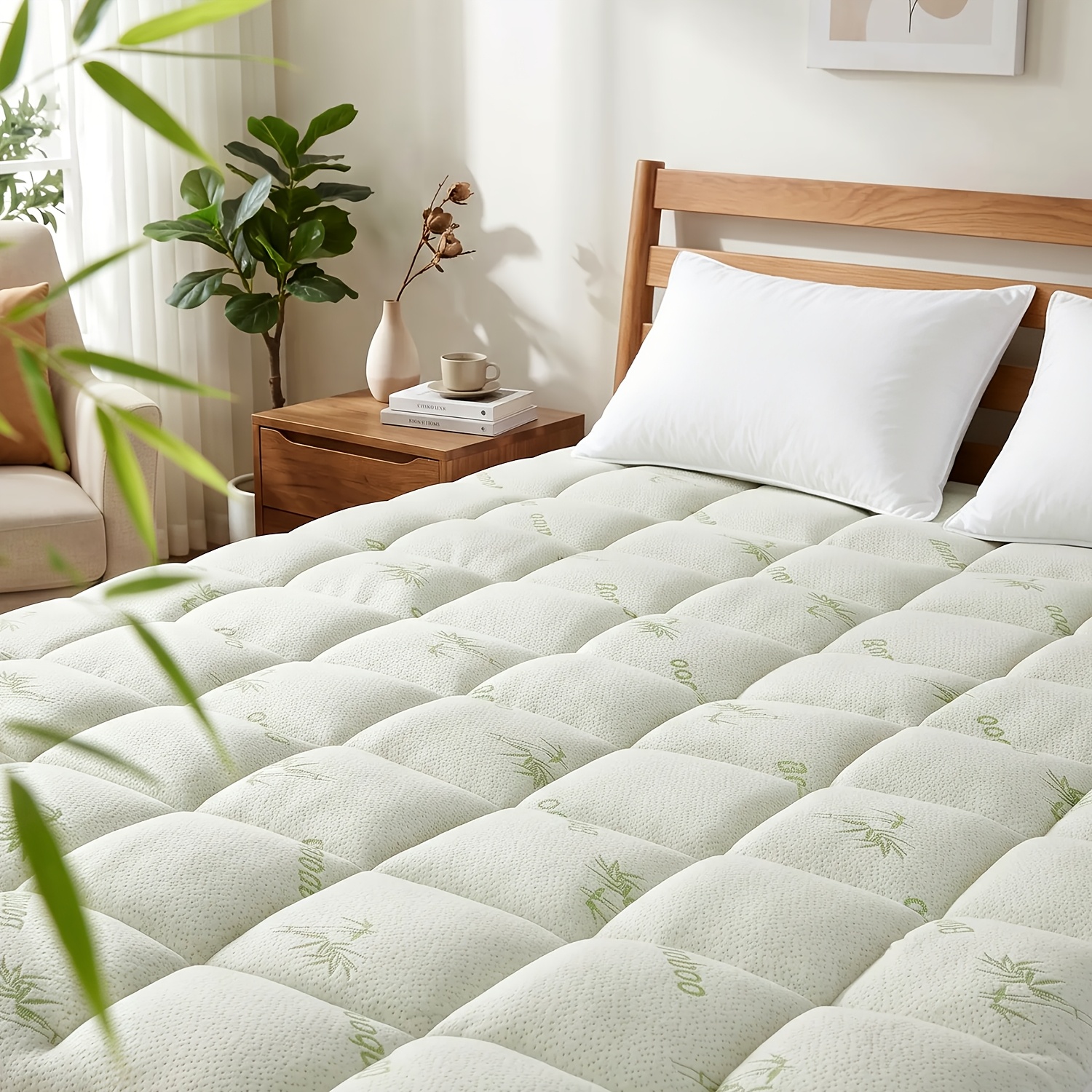 TEMU 1000gsm Rich Fiber-filled Mattress Protector, Bamboo Fiber Air Layer Fabric, Soft And Skin-friendly, Breathable And Sweat-free, 360-degree