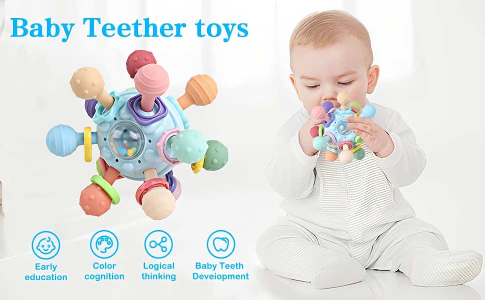 Baby Teething Toys for 0-6 6-12 Months, Baby Teether Sensory Toys for Babies 0 3 6 9 12 18 Months, Gifts for 1 2 Year Old Boys Girls Infant Newborn Toddler Learning Developmental Toys