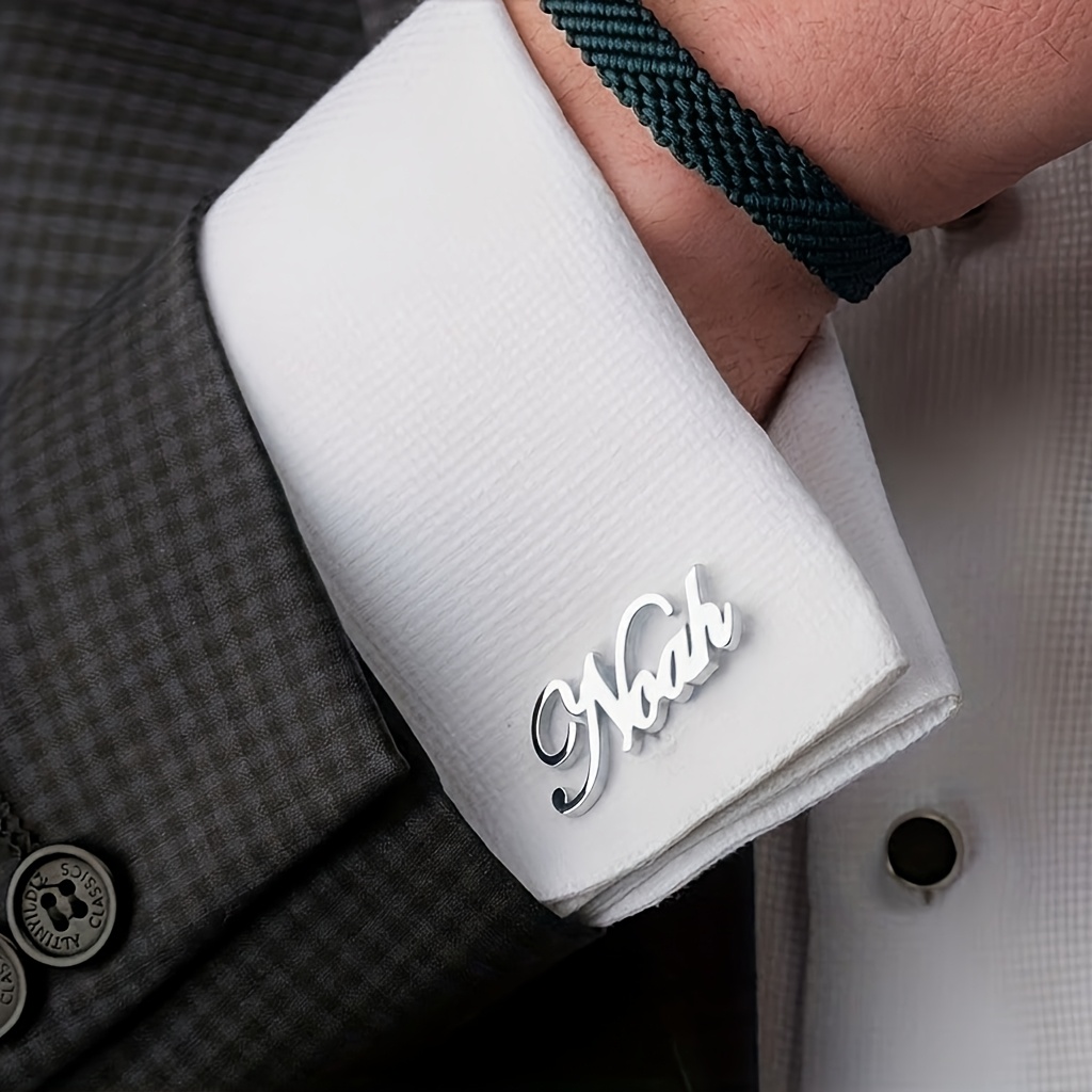 TEMU Custom 1 Pair Men' Steel Letter Cufflinks, Personalized Name Cufflinks, Wedding Gift, Groomsmen Gift, Gift For Him, Suit Accessories, Gift For
