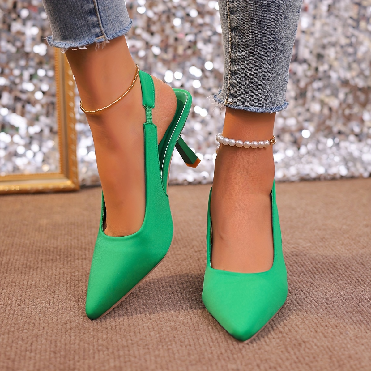 open lace back dress Vertundy Women's Stiletto Slingback Heels Closed Pointed Toe Party Dress  Pumps