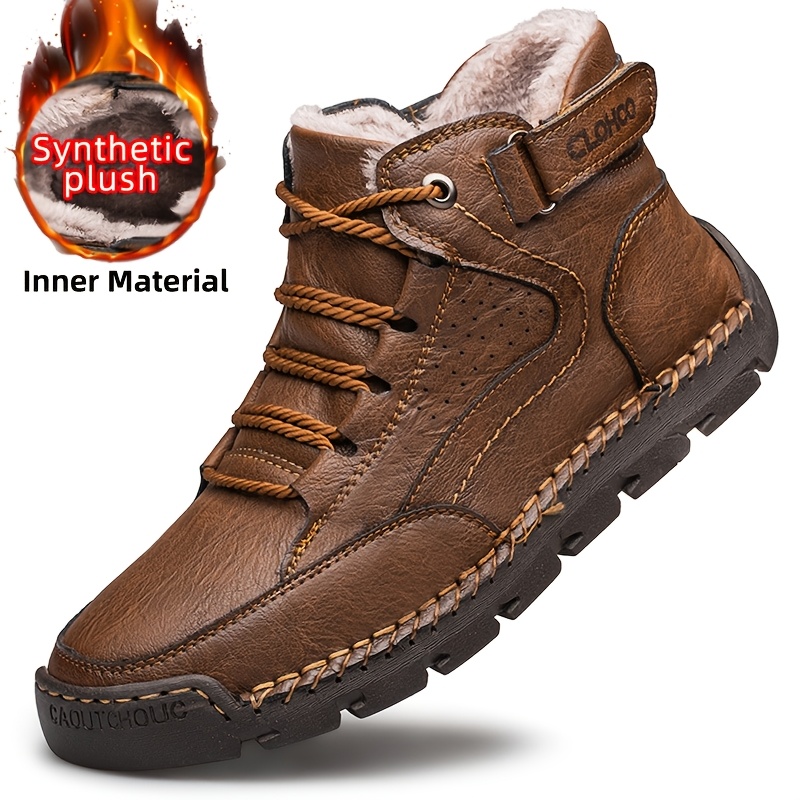 Image of Clohoo Men's Casual Ankle Boots - Handcrafted Stitching, Rubber Sole, Lace-up, Outdoor & Streetwear Shoes