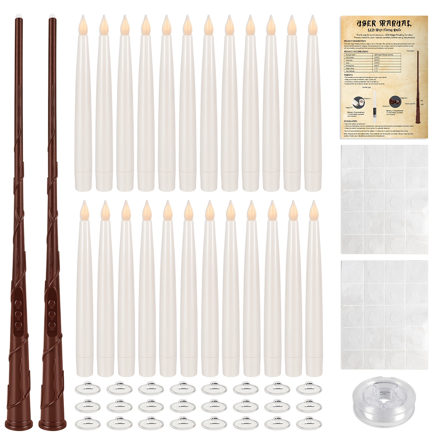 TEMU 24 Flying Magic Candles, With 2 , And Operate, With Wand Controlled Lighting Effects That Can Create Indoor Decoration Scenes, Perfect For Halloween, Birthday Parties, And Wizard Themed Events