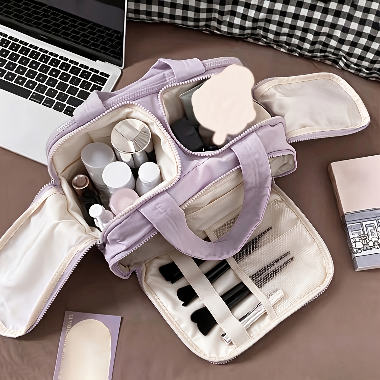 TEMU Travel Large-capacity Toiletry And Makeup Bag, Portable Sectioned Skincare Organizer Cosmetic Pouch