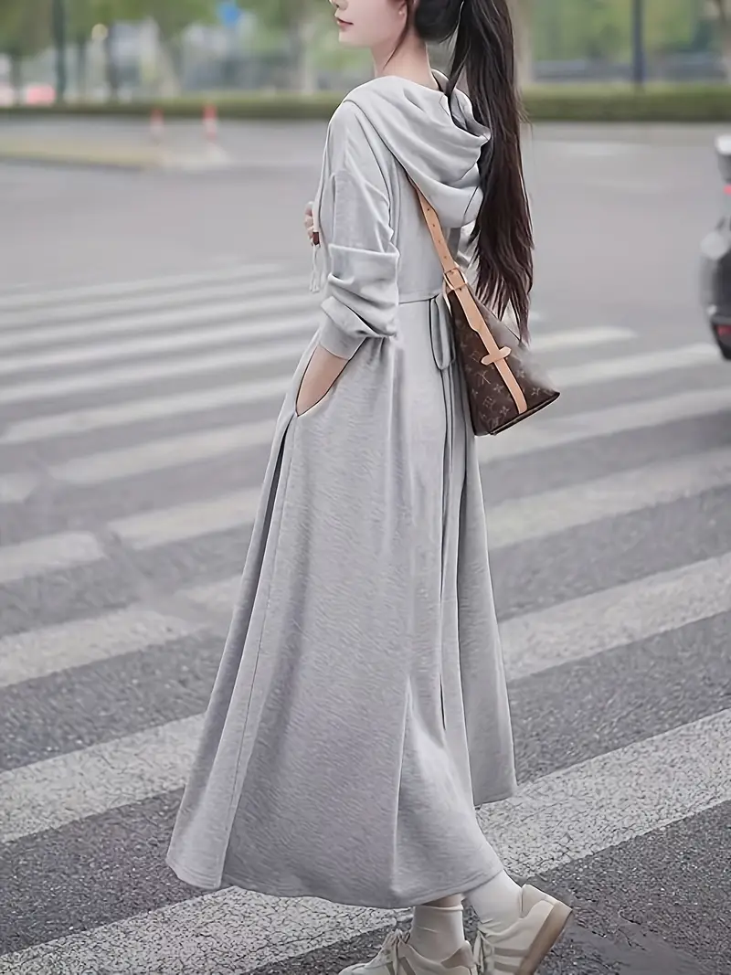 hoodie dress fitted Brown Fitted Satin Lined Hoodie Dress