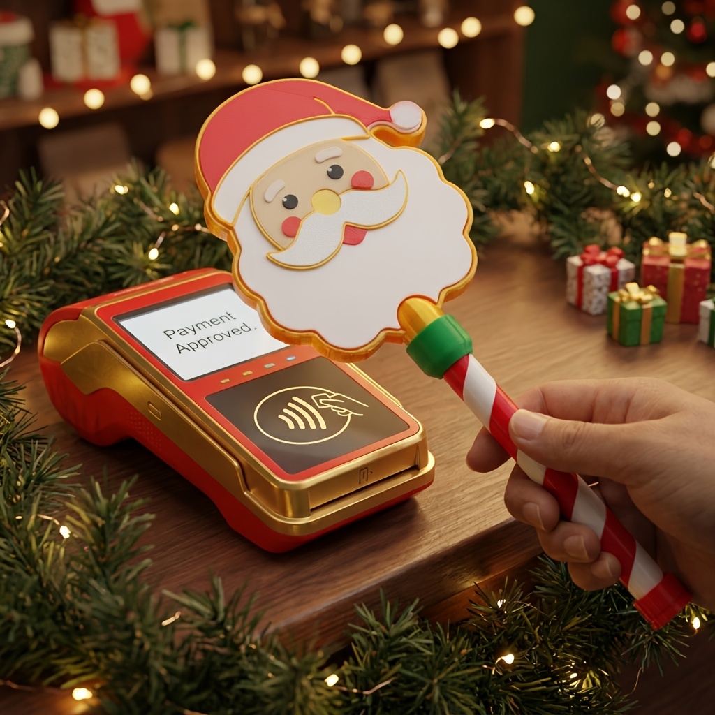 TEMU Christmas Tree & Santa Claus Nfc Payment Terminal - 3d Printed Credit Card Holder With Suitable For Retail Stores, Cafes, Pos Systems, Holiday