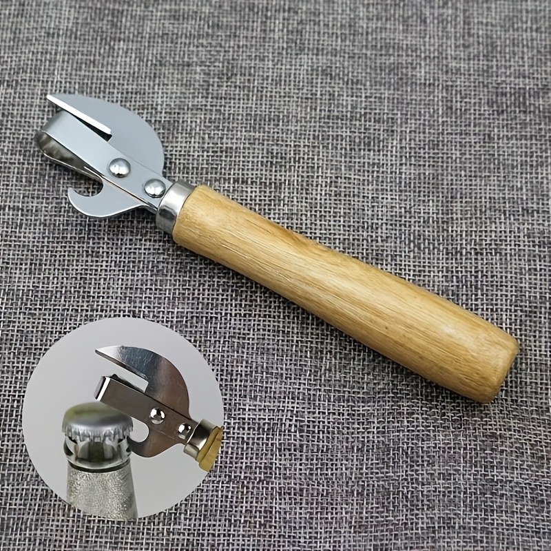 E-shop Edelstahl-Dosenöffner mit doppeltem Verwendungszweck Holzgriff – Manueller Dosen- & Flaschenöffner, strapazierfähiges Küchengerät für Zuhause,