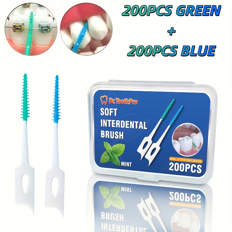 Image of 400pcs Dental Floss Picks Soft Interdental Brush, , Braces Brush, Tooth Floss Picks, Interdental Brush, Disposable Interdental Brush, Suitable For Teeth Cleaning And Health