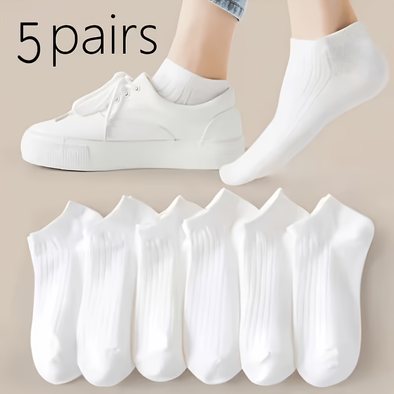 5 Pairs Unisex Ankle Socks - Lightweight, Breathable Polyester, Plain For Athletic & Casual Wear, Hand Wash Or , Cute Socks