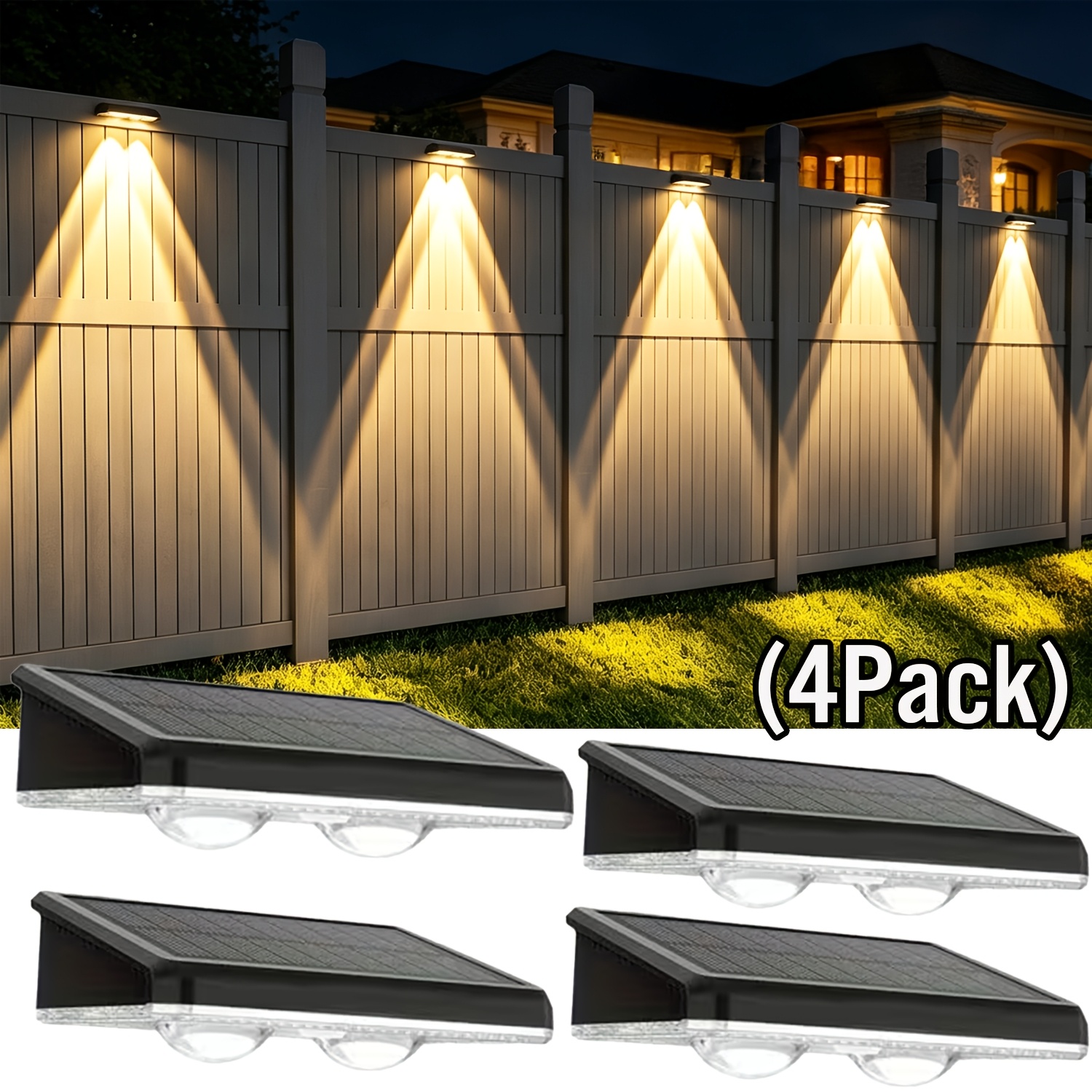 Image of 4/2pack Solar Fence Lights - 3 Lighting (warm White/neutral White/cool White), Outdoor Ip44 Commercial Solar Wall Lights, Ideal For Patios, Commercial Spaces, Fences, Steps, Gardens, And