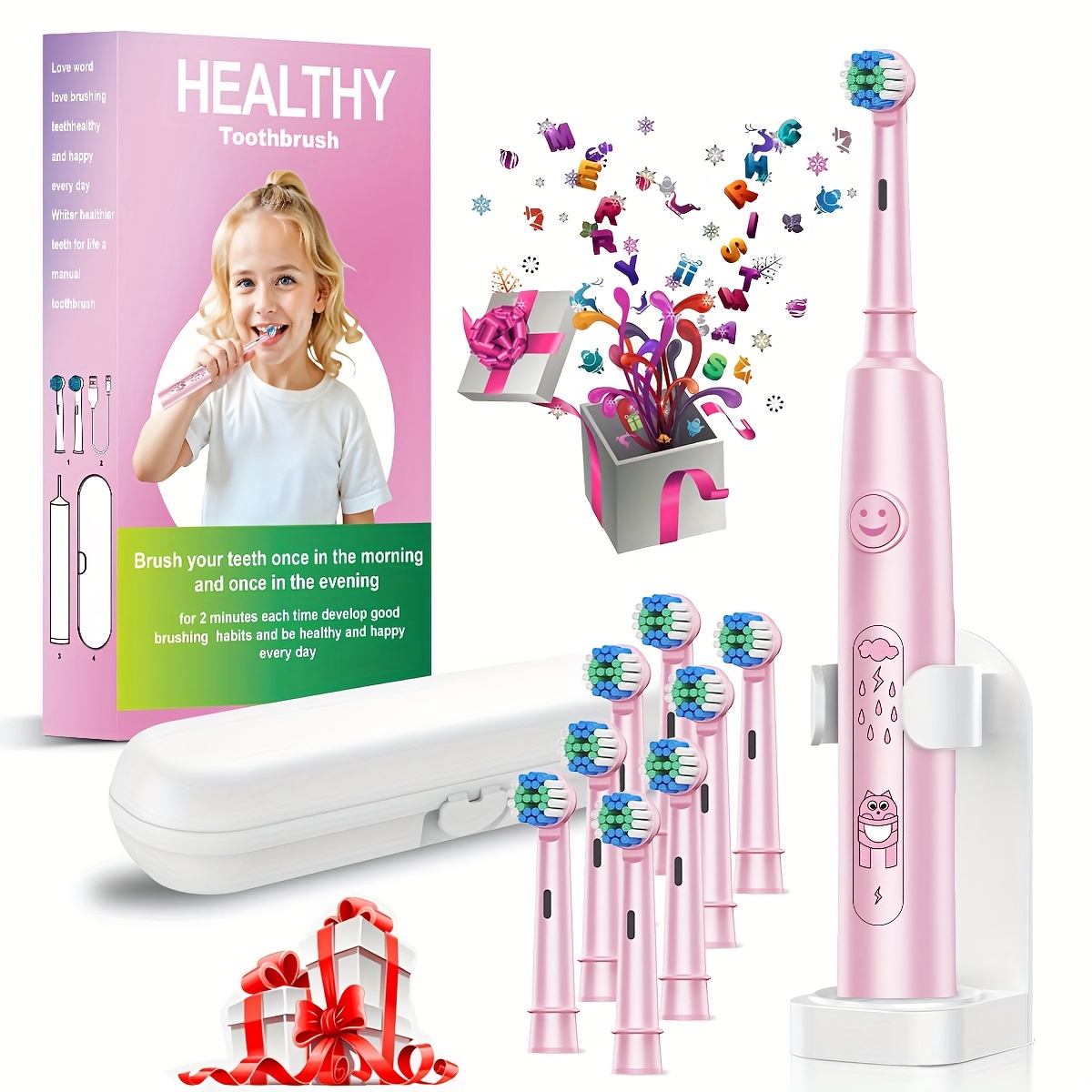 Smart Kids Electric Toothbrush with Automatic Rotation & Smart Brush Head - - Waterproof 's Dental Care System, 2-Min Timer, Cute Pink/Blue/Purple Toothbrush for Boys & Girls (Type-C, & Oral Hygiene, Teeth Cleaning Tools, Brush Teeth, Teeth Brush, Childs Toothbrush, Oscillating Toothbrush, Boys Toothbrush, Brushing Teeth, Childrens Toothbrush, Toothbrush Timer, Tootbrush, Toothbrush For Men, Interactive Tooth Brush, Tooth Brushes, Teeth Brushing Timer, Girls Toiletries, Teeth