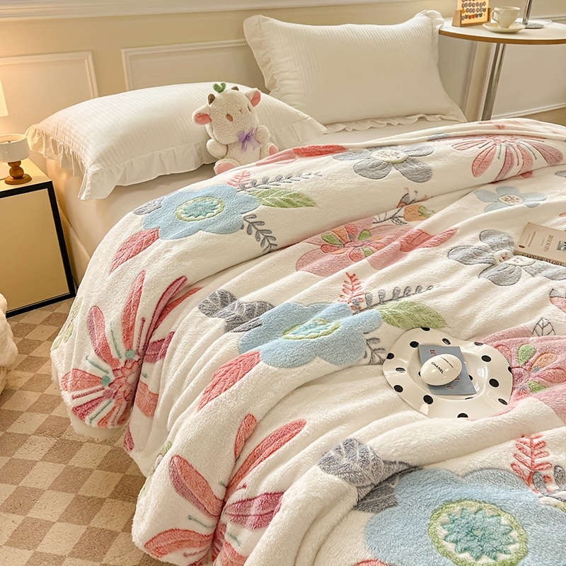 Manta de terciopelo estampada con copos de nieve florales, manta de recuerdo para fiestas, manta para siestas y aire acondicionado, manta de cama