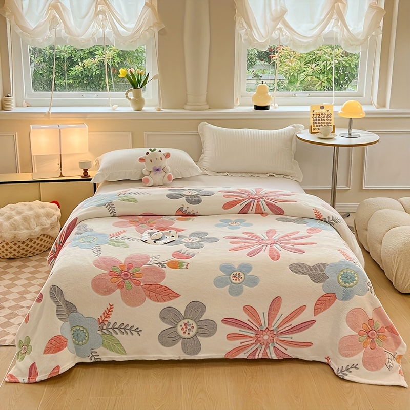 Manta de terciopelo estampada con copos de nieve florales, manta de recuerdo para fiestas, manta para siestas y aire acondicionado, manta de cama