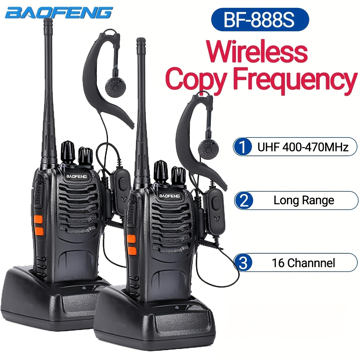 TEMU 2pcs New Baofeng Bf-888s Upgrade Walkie Talkie Wireless Copy Frequency Long Range Portable 2 Way Radio Hunting