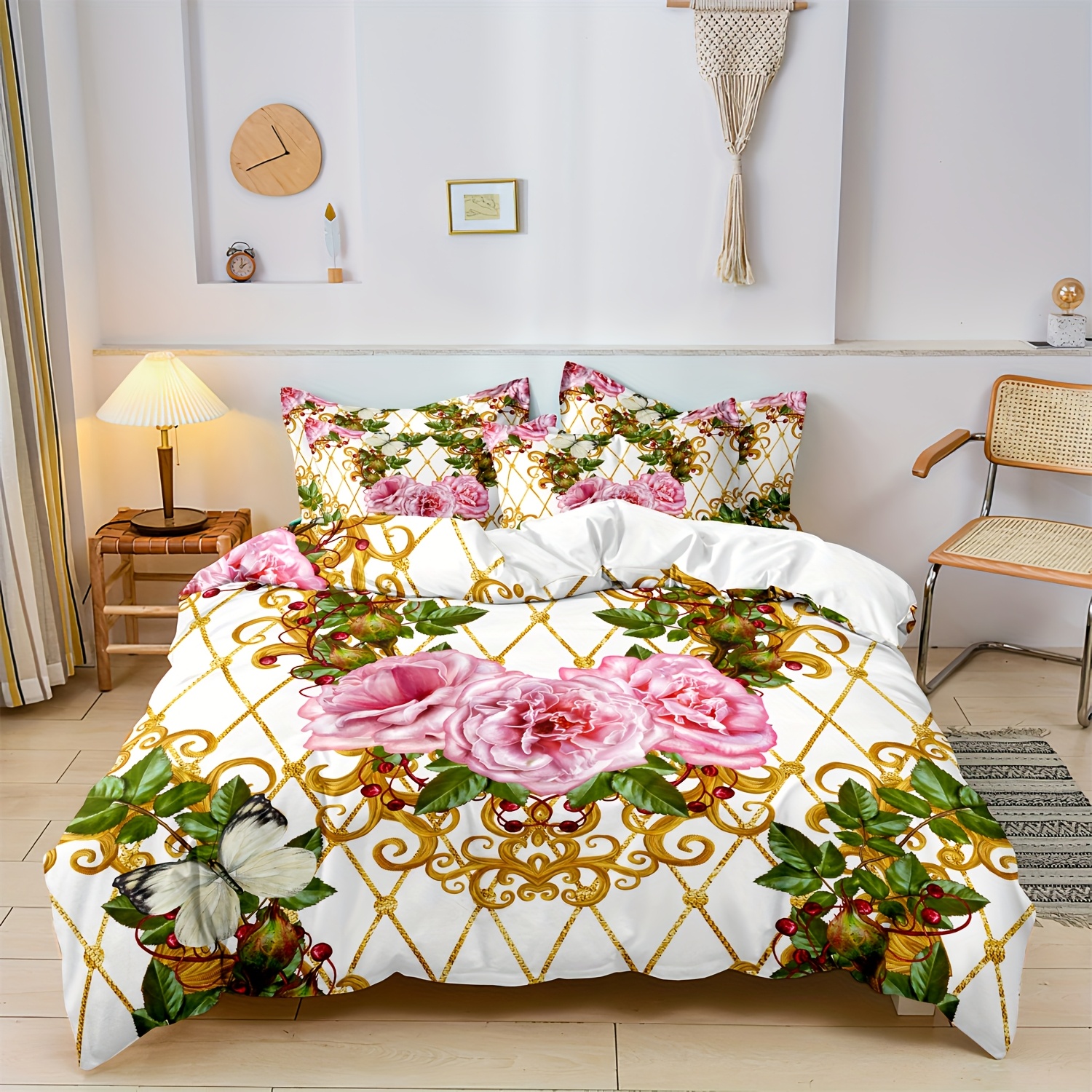 TEMU 3pcs Double Side Printed Plants Design Quilt Duvet Cover Bedding, , Durable Stylish, For , With Zipper Closure, 1*quilt Cover & 2*pillowcases,