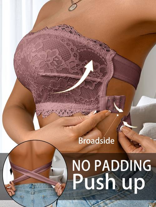 womens lace trimmed wireless no padding bra elegant solid color daily bandeau bra