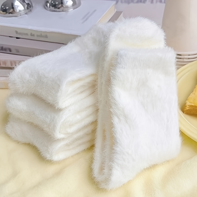 TEMU 10 Pairs/5 Sets Of Women'-soft Plush Socks - Comfortable Mid-calf, Solid Color Warm And Cozy