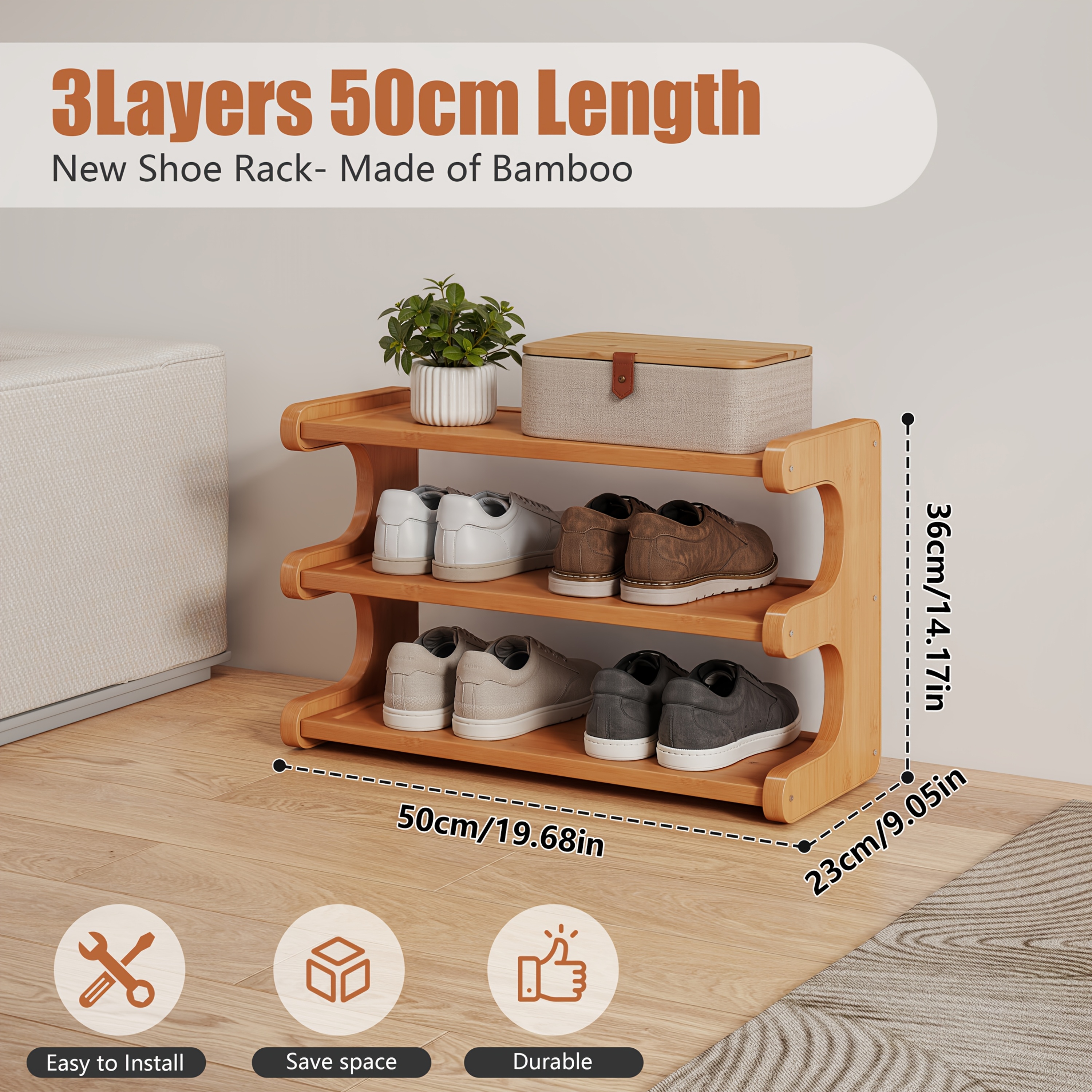 TEMU 1pc Bamboo Shoe Rack | Wood Grain Decoration Shoe Storage Organizers, 3/5/6 Layers Storage Rack, Easy To Assemble, Space Saving | Shoe Shelf For