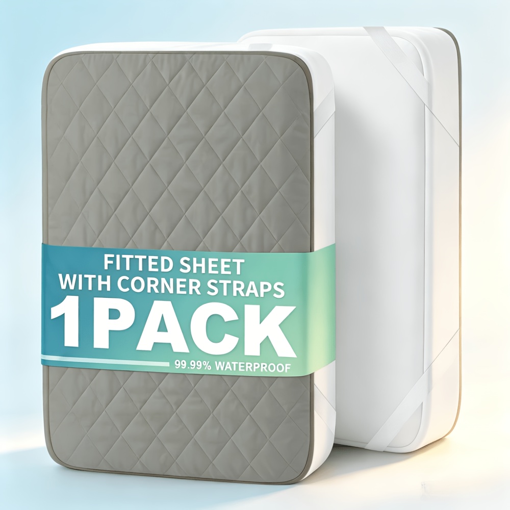 Image of 1pc Strap-on Waterproof Quilted Mattress Cover, Soft Breathable Warm Bed Protector, Deep Pocket Mattress Topper For Daily Use, Sleepovers, Family & Hotel