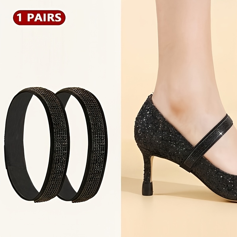 Image of A Set Of Anti-slip Rhinestone Elastic Shoelaces, Adjustable Heel Grips, Versatile For Loafers, Flats, And High Heels, Non-slip Invisible Shoe Accessories