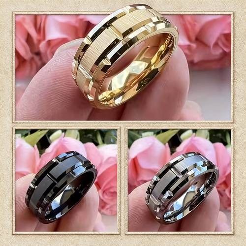 modern minimalist 304 stainless steel ring brushed metal texture wedding band unisex daily wear durable affordable gift suitable for anniversaries engagements valentines day all