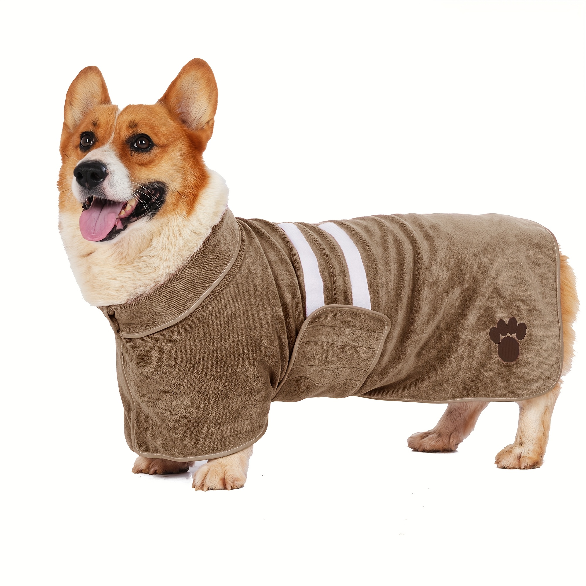 TEMU 1pc Quick-drying Dog Bathrobe, Dog Embroidered Towel Robe, Super Absorbent Pet Bathrobe With Adjustable Belly Band, Fabric, Embroidered