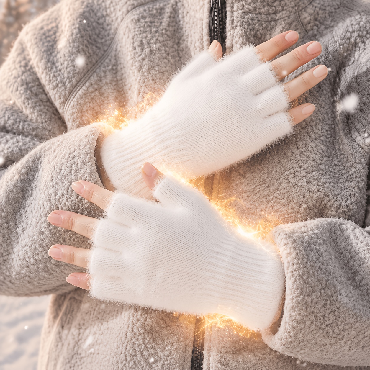 TEMU 2 Stk. Damen Thermische Fäustlinge ohne Finger – Halbfinger-Wärmehandschuhe mit freiem Daumen & Zeigefinger, elastisch, geeignet für Büro, ,