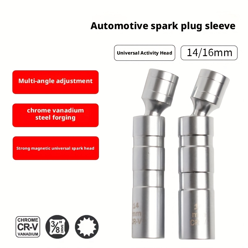 TEMU 2pcs Spark Plug Socket Wrench Set (14mm And 16mm), 1/2 Inch Magnetic Universal Spark Plug Socket Tool Set, Including 0.55 Inch And 0.63 Inch