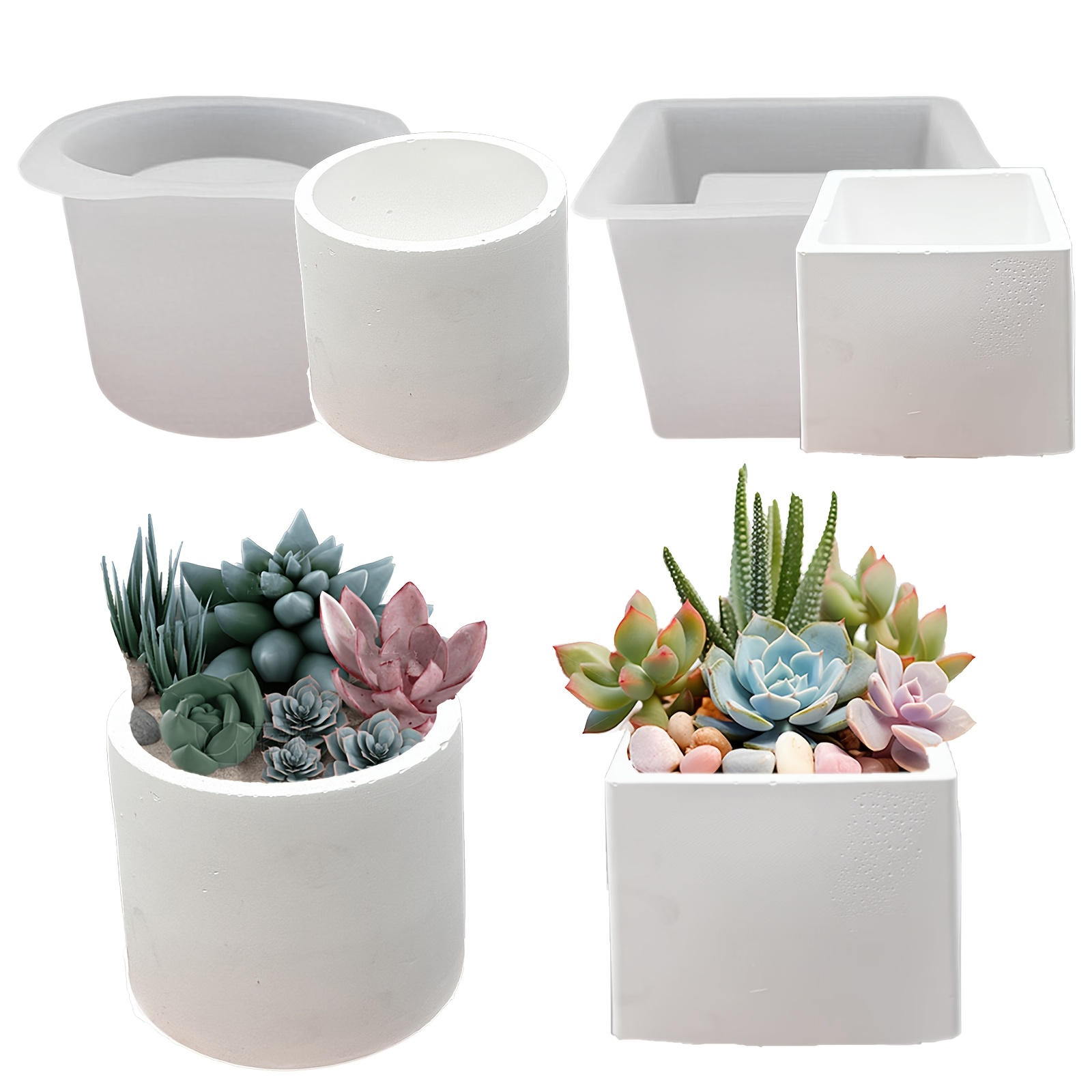 E-shop 2 Stk. zylindrische quadratische Blumentopf-Formen, Harzformen, geeignet für die Herstellung von künstlichen Pflanzentöpfen, Gipsornamenten,