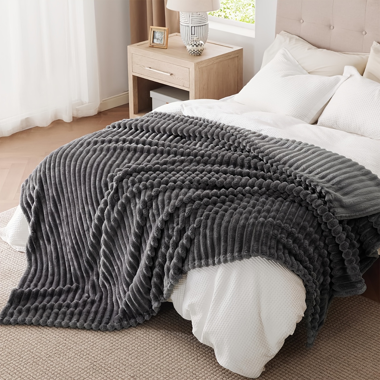 TEMU 1pc Thickened Blanket Soft And Comfortable Faux Rabbit Hair Reversible Blanket Thermal Blanket Nap Blanket Air Conditioning Blanket Office