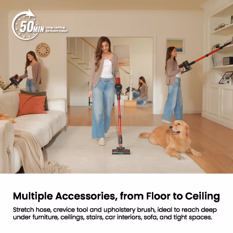 Cordless Vacuum Cleaner - 46kPa Suction, Lightweight Main Unit with Detachable Battery (Main Unit Only)