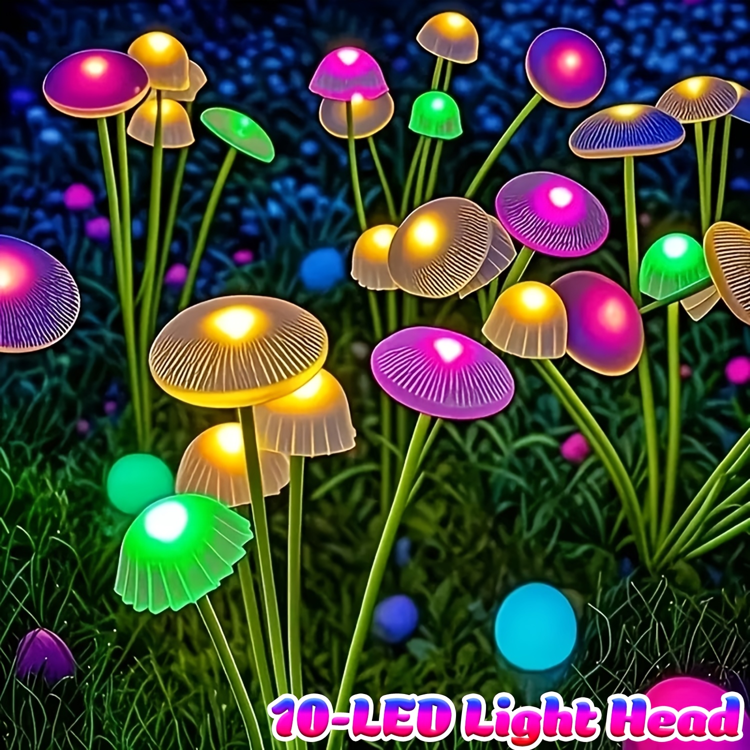 10led Solar Garden Mushroom Lights 8/6led - Ip44 Outdoor Courtyard Decorative Lights, Ideal For Courtyards, Gardens, Lawns, , Wedding And Holiday Aisle Decorations.