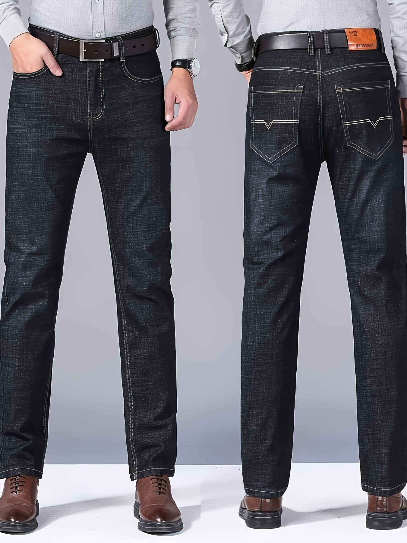 Popular Men's Business Denim Pants - -Lined for Warmth and Comfort / Regular Fit Suitable for All Seasons - Cotton Blend, Skin-Friendly, and Breathable - Mid-Waist with Stretch, Not Tight - Wash-Resistant and Fade-Proof - Available in Multiple Colors