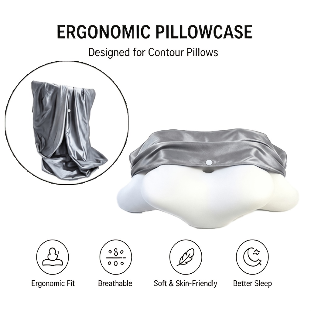 TEMU 1pc Cooling Satin Ergonomic Neck Pillow Covers, Suitable For Cervical Pillows, Bed Pillow Cases With Zipper, Breathable & Machine Washable,