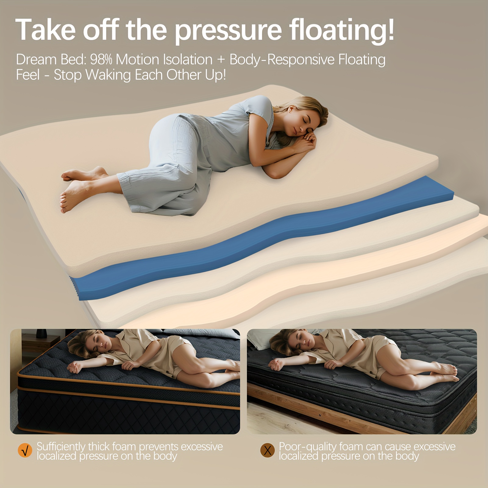 10/12/14inch Cooling Memory Foam And Spring Hybrid Mattress, Suitable for Twin/double/queen/king Bed Sizes, Noise-free, Thick Mattress, Ideal for Use In Bedrooms And Guest Rooms. - Image 12