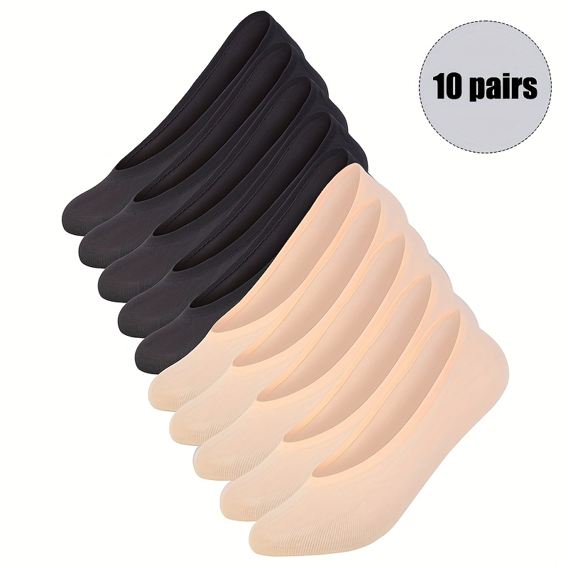 E-shop Damen Unsichtbare Socken 10 Paar - Elegante Gemischte Unsichtbare Liner Socken, Rutschfest, Einfarbig, Handwäsche - Stoff Niedriggeschnittene