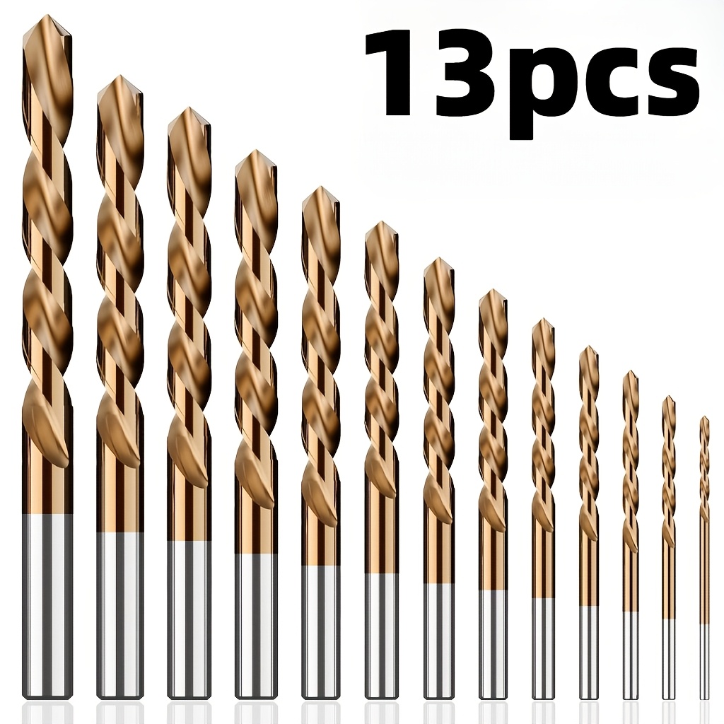imagen del artículo juego de 13 brocas - brocas   de acero   velocidad m35, broca de torsión, para metal, acero inoxidable, hierro fundido, madera y plástico - en bolsa o   (estuche metálico  ), brocas para metalurgia, juego de herramientas  