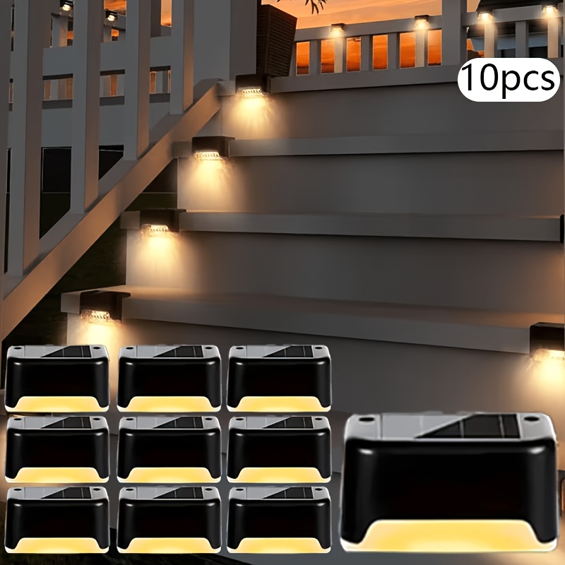 Image of 10pcs Solar Outdoor Garden Lights, Ip44, For Outdoor Lighting, Home Garden Staircase Deck Lights, Pathway Wall Lights, Balustrade Decorative Lights, Festive Atmosphere Decorations