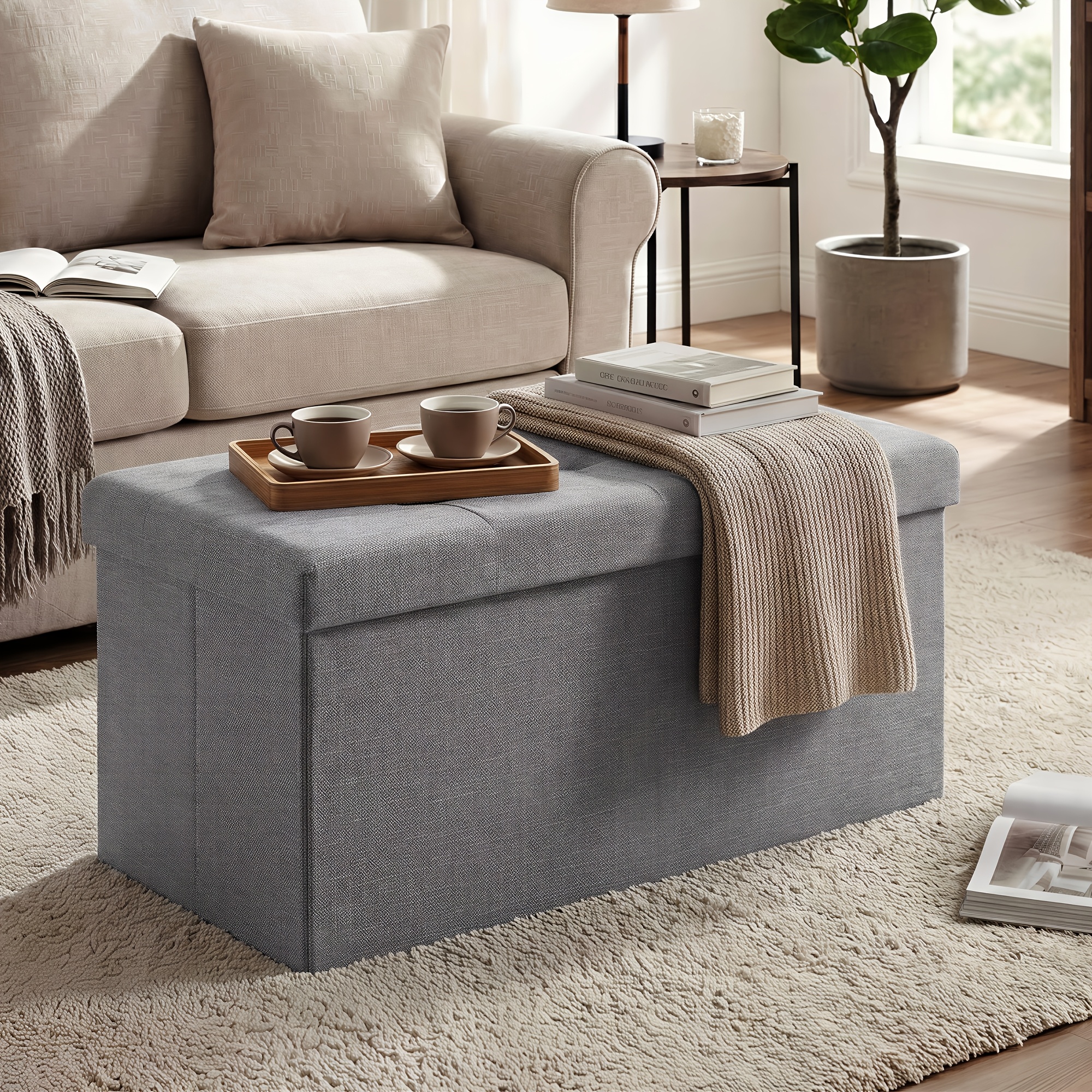 Image of Storage Bench Folding Footstool Ottoman 38 X 76 X 38cm To 300kg For Living Room Bedroom Entryway