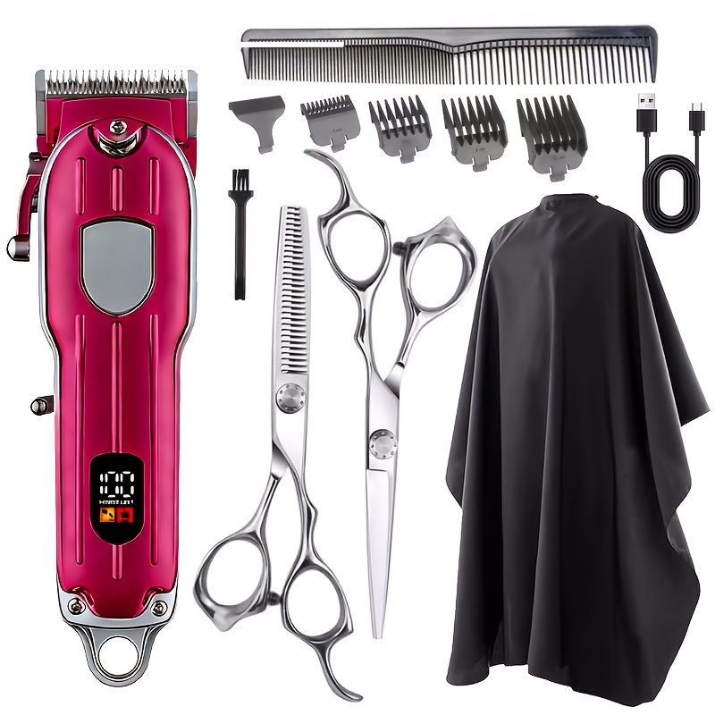 TEMU Professional Men's Hair Clipper Set With Digital Size Adjustment & Usb- Clippers - Complete Kit With Scissors, 4 Limit Combs & Cleaning Brush - Barber Kit For Dad, Husband, (ideal Gift)