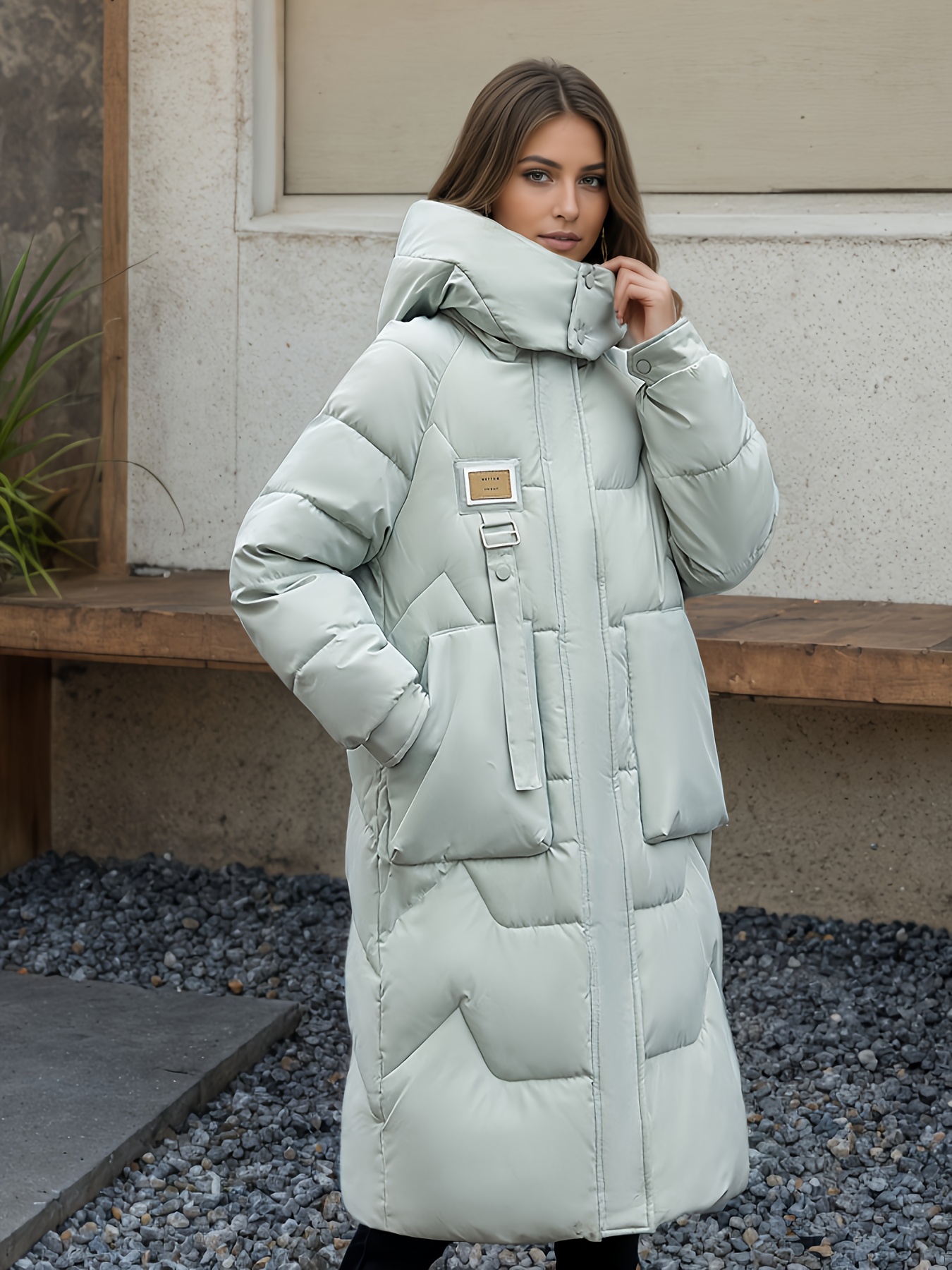 casaco de inverno elegante feminino com zíper completo Temu Portugal