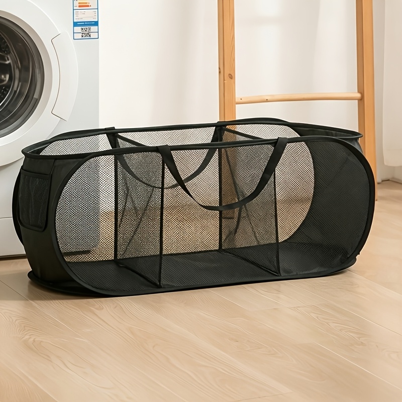 TEMU Panier à Linge Pliable 1pc - Organisateur de Vêtements en Respirante à 3 Sections avec Poignées, Design Compact pour Salle de Bain, Chambre &