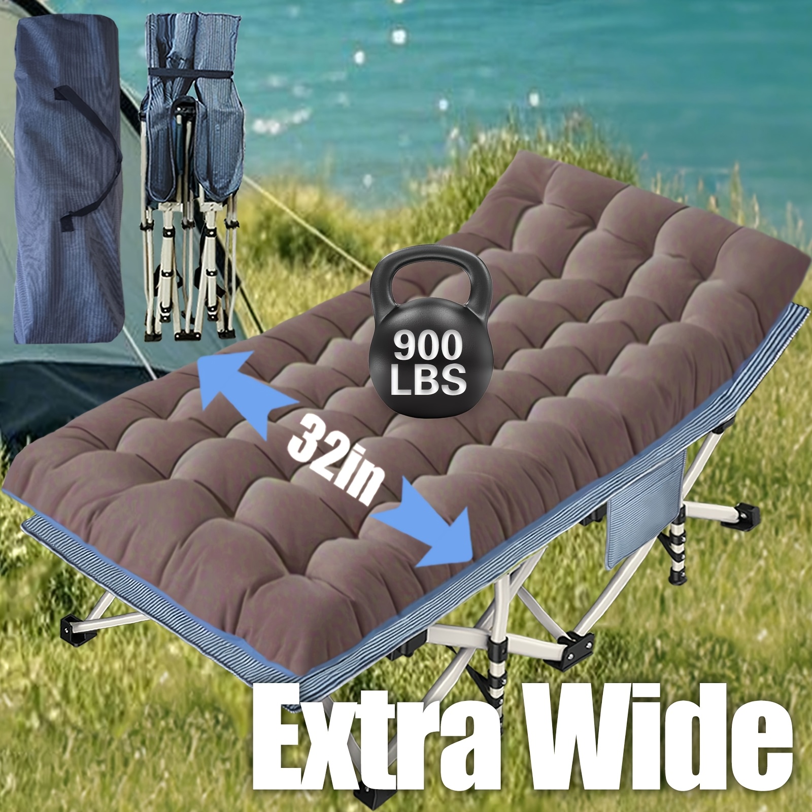 TEMU 1/2 Pack 75-79'' 700-900 Lbs With Large Folding Camping Cot, Heavy Duty Double Layer Oxford Cloth For Outdoor Beach. Outdoor .