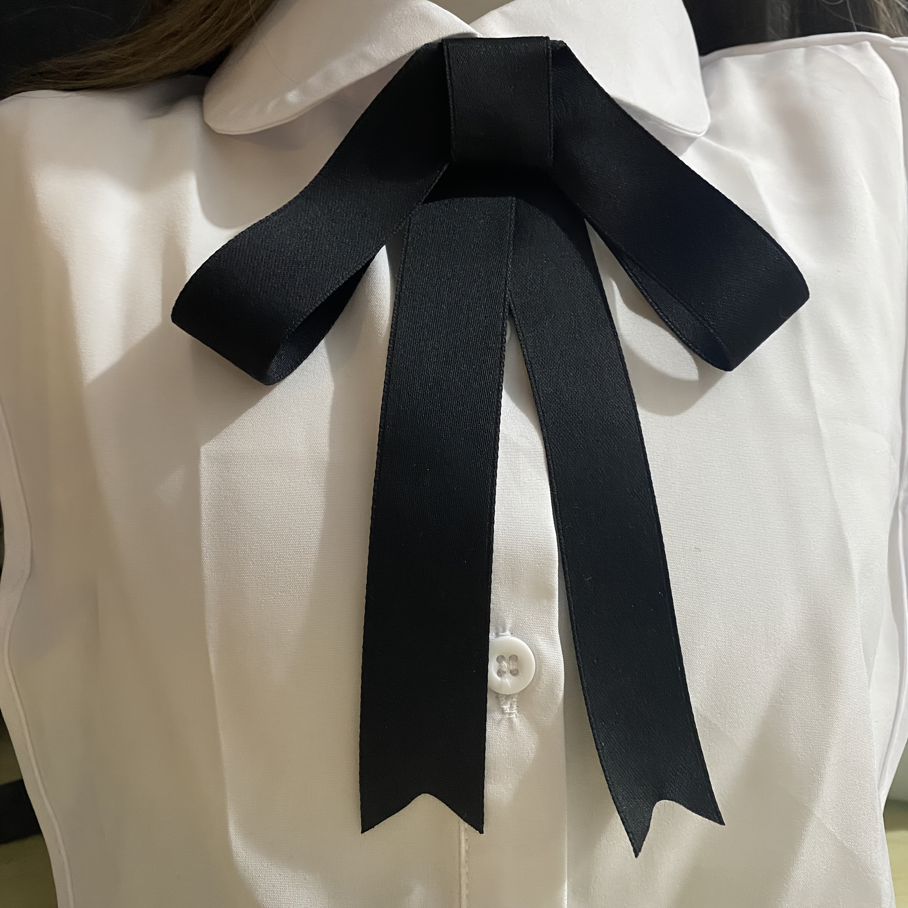 TEMU Women's Casual Black Decorative Bow Tie, Suitable For Dating, Banquets, And School Wear