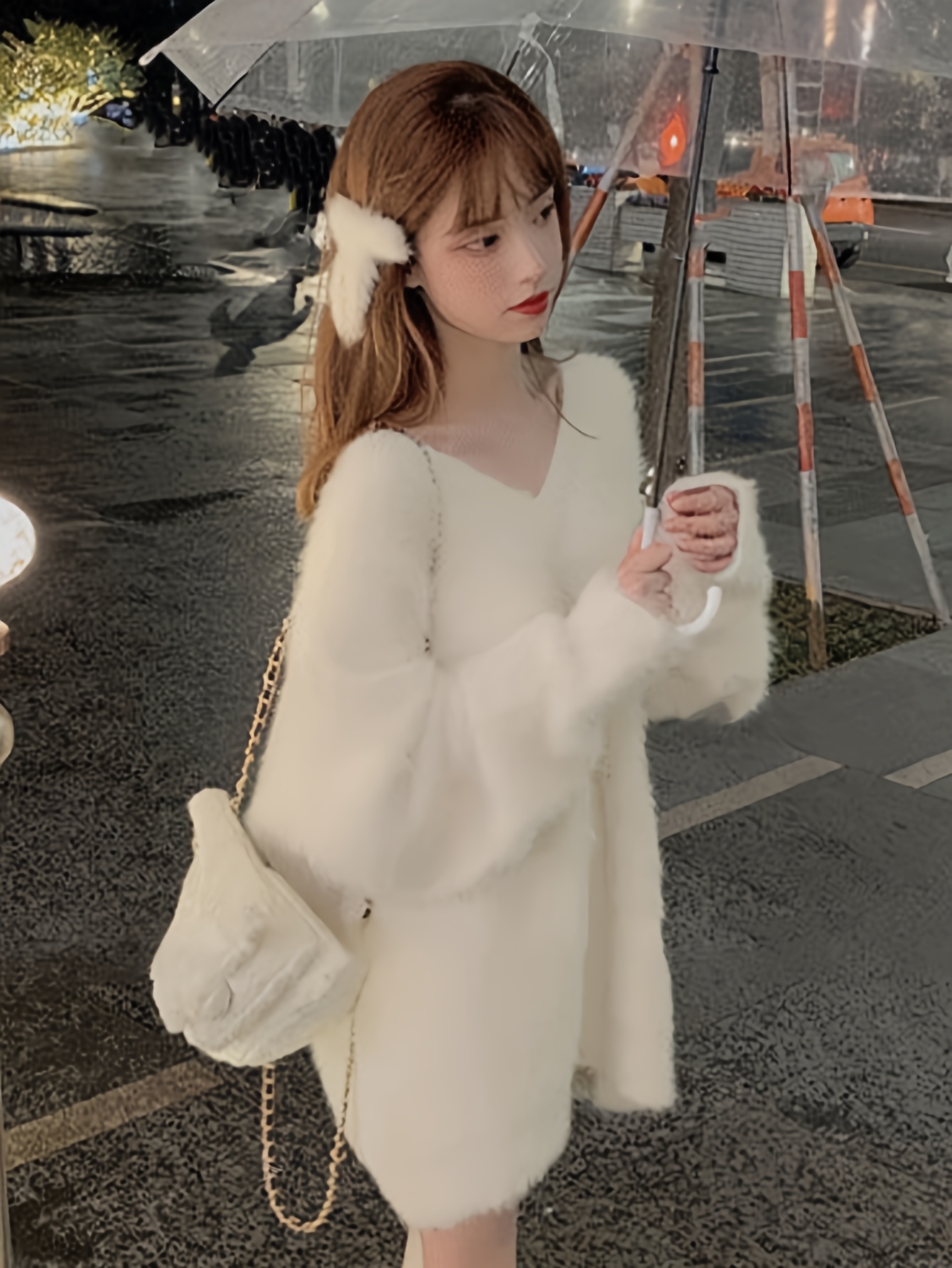 korean style jumper dress japanese inspired v neck drapey plush Belted dress